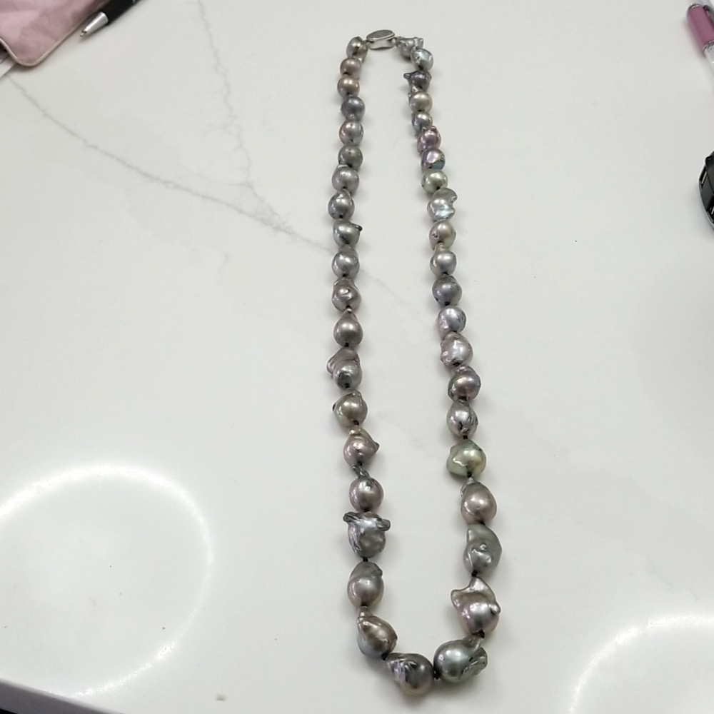 Baroque silver pearls.